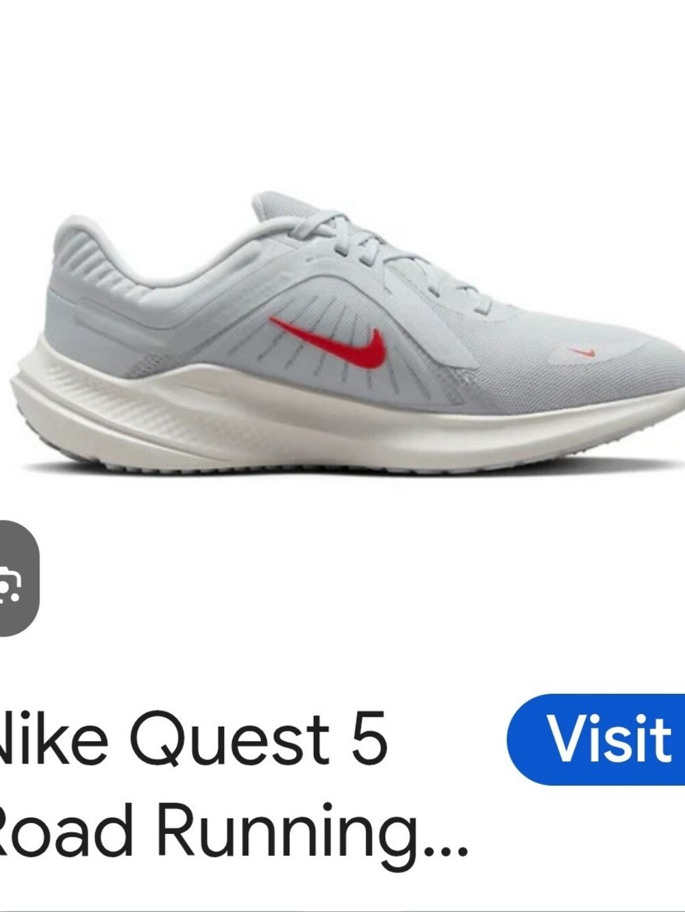 Nike Women'sQuest 5 Running Shoe - Light Gray with Red Swoosh